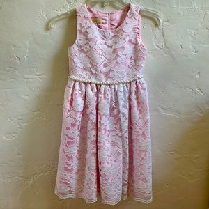American Princess Dress White Lace with Pink Underlay